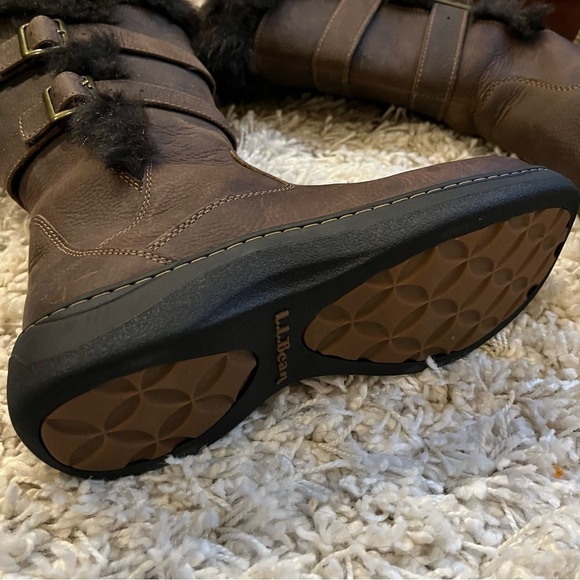 L.L. Bean Nordic Tek Tall Leather Boots Faux Fur Brown Winter Snow Boot - Picture 7 of 9